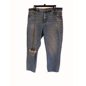 Ann Taylor Loft Womens Denim Jeans Distressed High Waist Straight Crop Size 14